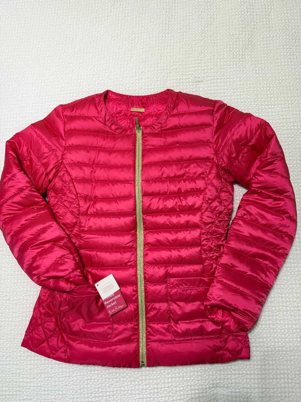 Lilly Pulitzer Lilah Reversible Down Puffer Jacket Pink Print S NWT